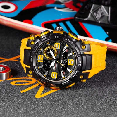 SMAEL sportinis laikrodis vyriškas kvarcinis elektroninis laikrodis, atsparus vandeniui 5 barų dvigubo laiko vyriškas karinis rankinis laikrodis smūgiams atsparus žadintuvas