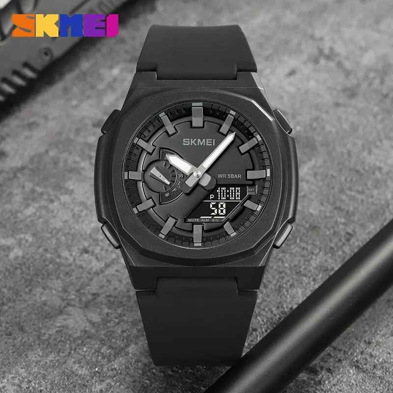 SKMEI spordikellad meeste kahe ekraaniga analoog digitaalsed LED elektroonilised kvartskäekellad meeste multifunktsionaalne veekindel käekell