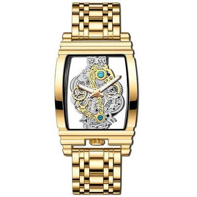 2023 Nou ceas de lux pentru bărbați Gold Sliver Gear Bar Hollow Tourbillon Ceasuri electronice luminoase din oțel inoxidabil Cadou Orologi Uomo