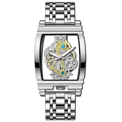 2023 Nou ceas de lux pentru bărbați Gold Sliver Gear Bar Hollow Tourbillon Ceasuri electronice luminoase din oțel inoxidabil Cadou Orologi Uomo