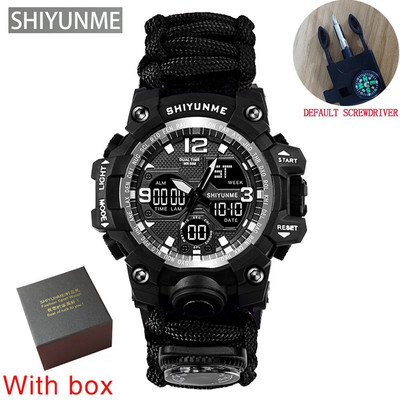 SHIYUNME Καμουφλάζ Στρατιωτικό ανδρικό αθλητικό ρολόι εξωτερικού χώρου Πυξίδα σφυρίχτρες Αδιάβροχα Ηλεκτρονικά LED Διπλής Οθόνης Ρολόγια Χαλαζία