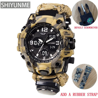 SHIYUNME Καμουφλάζ Στρατιωτικό ανδρικό αθλητικό ρολόι εξωτερικού χώρου Πυξίδα σφυρίχτρες Αδιάβροχα Ηλεκτρονικά LED Διπλής Οθόνης Ρολόγια Χαλαζία