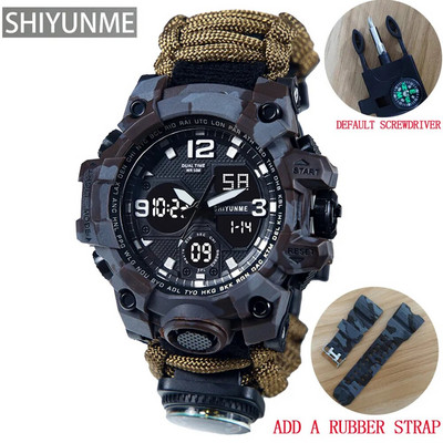SHIYUNME Καμουφλάζ Στρατιωτικό ανδρικό αθλητικό ρολόι εξωτερικού χώρου Πυξίδα σφυρίχτρες Αδιάβροχα Ηλεκτρονικά LED Διπλής Οθόνης Ρολόγια Χαλαζία