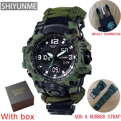 SHIYUNME Καμουφλάζ Στρατιωτικό ανδρικό αθλητικό ρολόι εξωτερικού χώρου Πυξίδα σφυρίχτρες Αδιάβροχα Ηλεκτρονικά LED Διπλής Οθόνης Ρολόγια Χαλαζία