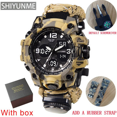 SHIYUNME Καμουφλάζ Στρατιωτικό ανδρικό αθλητικό ρολόι εξωτερικού χώρου Πυξίδα σφυρίχτρες Αδιάβροχα Ηλεκτρονικά LED Διπλής Οθόνης Ρολόγια Χαλαζία
