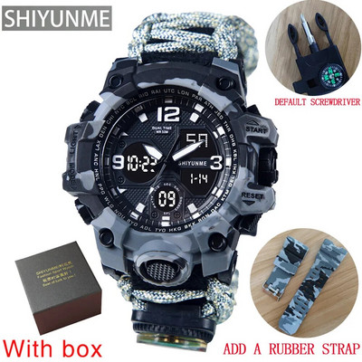 SHIYUNME Καμουφλάζ Στρατιωτικό ανδρικό αθλητικό ρολόι εξωτερικού χώρου Πυξίδα σφυρίχτρες Αδιάβροχα Ηλεκτρονικά LED Διπλής Οθόνης Ρολόγια Χαλαζία