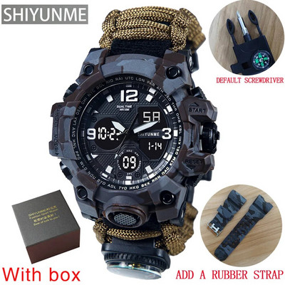 SHIYUNME Καμουφλάζ Στρατιωτικό ανδρικό αθλητικό ρολόι εξωτερικού χώρου Πυξίδα σφυρίχτρες Αδιάβροχα Ηλεκτρονικά LED Διπλής Οθόνης Ρολόγια Χαλαζία