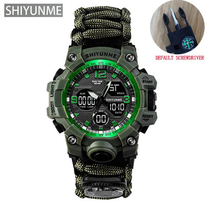 SHIYUNME Καμουφλάζ Στρατιωτικό ανδρικό αθλητικό ρολόι εξωτερικού χώρου Πυξίδα σφυρίχτρες Αδιάβροχα Ηλεκτρονικά LED Διπλής Οθόνης Ρολόγια Χαλαζία