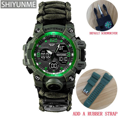 SHIYUNME Καμουφλάζ Στρατιωτικό ανδρικό αθλητικό ρολόι εξωτερικού χώρου Πυξίδα σφυρίχτρες Αδιάβροχα Ηλεκτρονικά LED Διπλής Οθόνης Ρολόγια Χαλαζία
