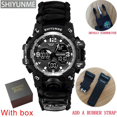 SHIYUNME Καμουφλάζ Στρατιωτικό ανδρικό αθλητικό ρολόι εξωτερικού χώρου Πυξίδα σφυρίχτρες Αδιάβροχα Ηλεκτρονικά LED Διπλής Οθόνης Ρολόγια Χαλαζία