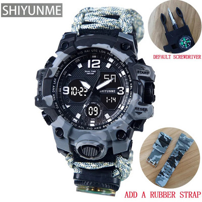 SHIYUNME Καμουφλάζ Στρατιωτικό ανδρικό αθλητικό ρολόι εξωτερικού χώρου Πυξίδα σφυρίχτρες Αδιάβροχα Ηλεκτρονικά LED Διπλής Οθόνης Ρολόγια Χαλαζία