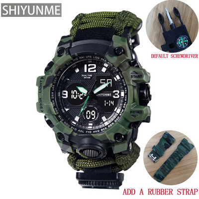 SHIYUNME Καμουφλάζ Στρατιωτικό ανδρικό αθλητικό ρολόι εξωτερικού χώρου Πυξίδα σφυρίχτρες Αδιάβροχα Ηλεκτρονικά LED Διπλής Οθόνης Ρολόγια Χαλαζία