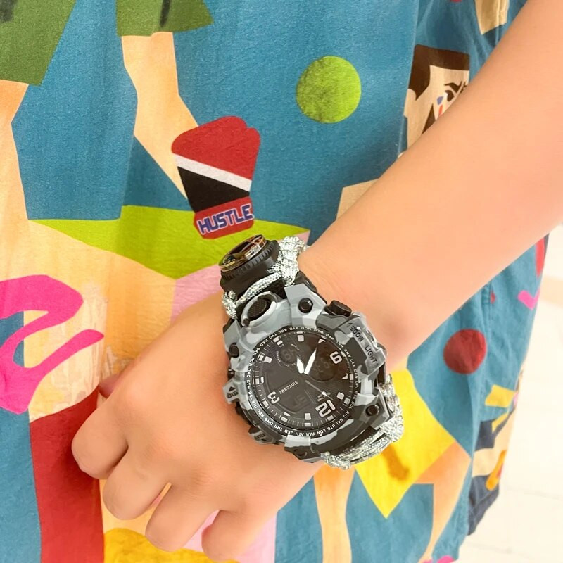 SHIYUNME Καμουφλάζ Στρατιωτικό ανδρικό αθλητικό ρολόι εξωτερικού χώρου Πυξίδα σφυρίχτρες Αδιάβροχα Ηλεκτρονικά LED Διπλής Οθόνης Ρολόγια Χαλαζία