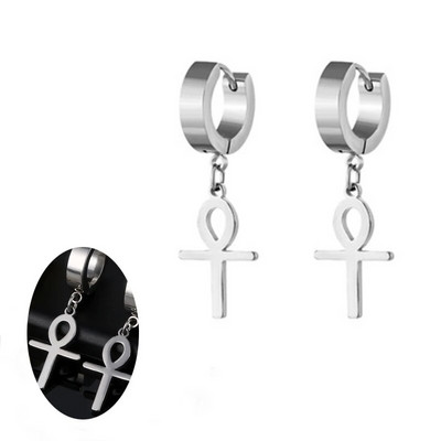 Σκουλαρίκια σταυρωτά γυναικεία ανδρικά πανκ κοσμήματα αξεσουάρ μαύρο σκουλαρίκι από ανοξείδωτο ατσάλι Δώρο