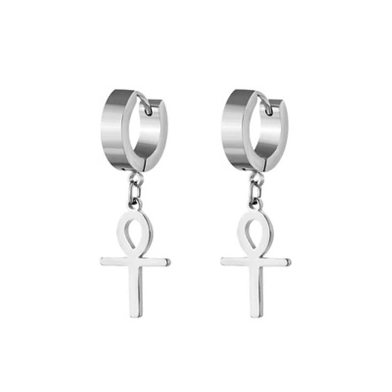 Σκουλαρίκια σταυρωτά γυναικεία ανδρικά πανκ κοσμήματα αξεσουάρ μαύρο σκουλαρίκι από ανοξείδωτο ατσάλι Δώρο