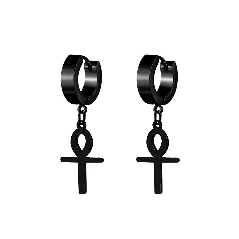 Σκουλαρίκια σταυρωτά γυναικεία ανδρικά πανκ κοσμήματα αξεσουάρ μαύρο σκουλαρίκι από ανοξείδωτο ατσάλι Δώρο