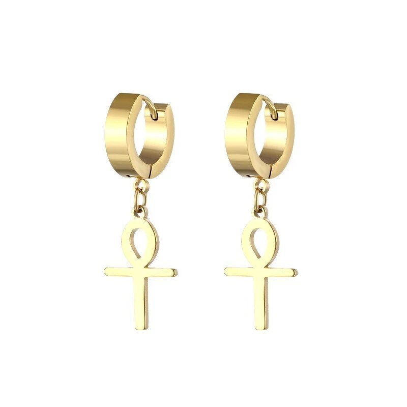 Σκουλαρίκια σταυρωτά γυναικεία ανδρικά πανκ κοσμήματα αξεσουάρ μαύρο σκουλαρίκι από ανοξείδωτο ατσάλι Δώρο