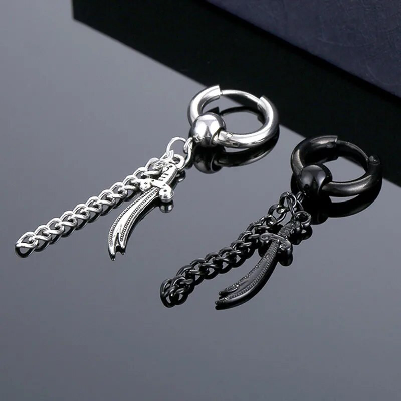 Punk Long Chain Hoop Σκουλαρίκια από ανοξείδωτο ατσάλι Σκουλαρίκι Piercing αξεσουάρ για άνδρες Γυναικεία