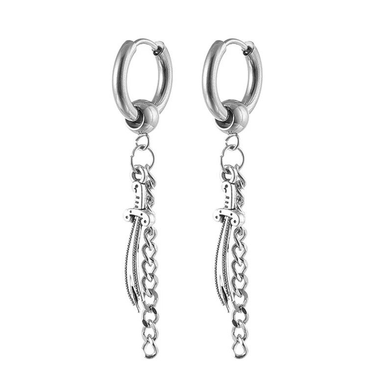 Punk Long Chain Hoop Σκουλαρίκια από ανοξείδωτο ατσάλι Σκουλαρίκι Piercing αξεσουάρ για άνδρες Γυναικεία