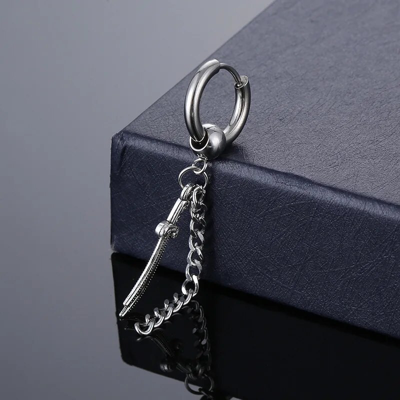 Punk Long Chain Hoop Σκουλαρίκια από ανοξείδωτο ατσάλι Σκουλαρίκι Piercing αξεσουάρ για άνδρες Γυναικεία