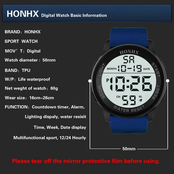 Моден цифров ръчен часовник Външен водоустойчив електронен часовник Мъжки PVC каишка Спортни часовници Многофункционален светещ часовник