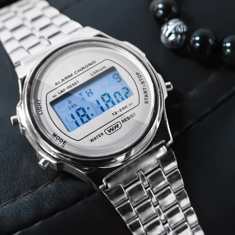 Meeste käekell Klassikaline terasest LED-digitaalkellad Äratus kronograaf elektrooniline sportlik käekell meestele naistele erkek kol saati