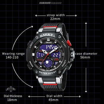 SMAEL 8069 Спорт Военен армейски часовник Аларма Двоен дисплей LED електронен часовник Водоустойчиви часовници за мъже Кварцови ръчни часовници
