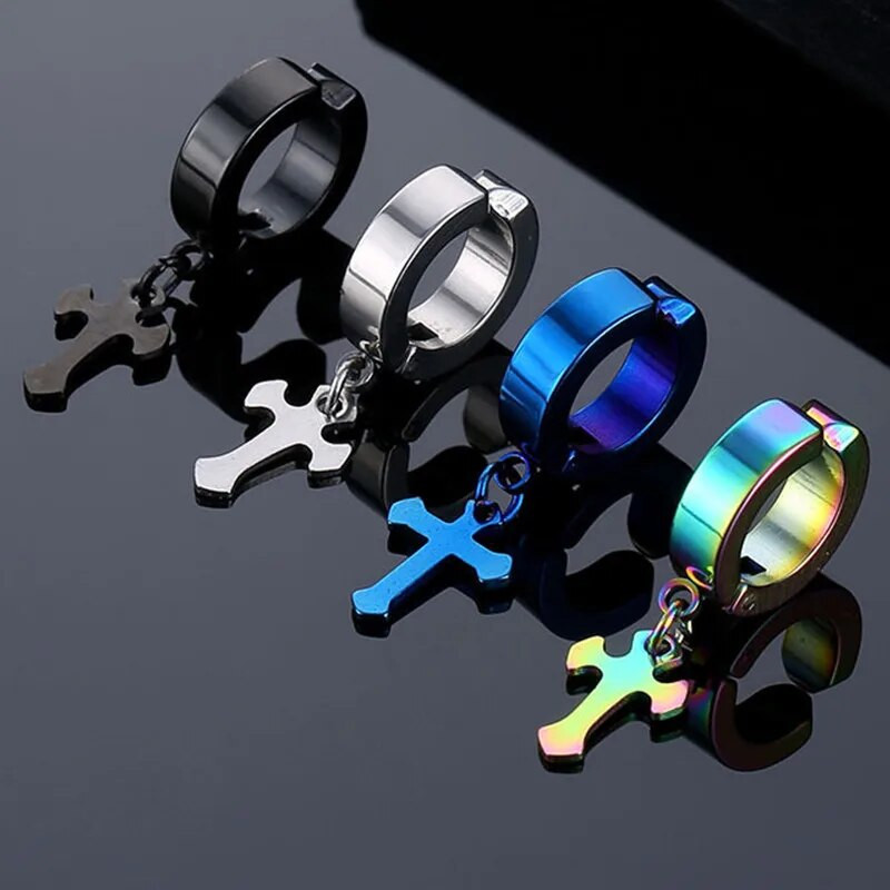 Lažne naušnice od nehrđajućeg čelika bez probušenih naušnica od titanijskog čelika, križna kopča za ušnu kost, modna muška kopča za uši, naušnice s nitnama od ušne kosti