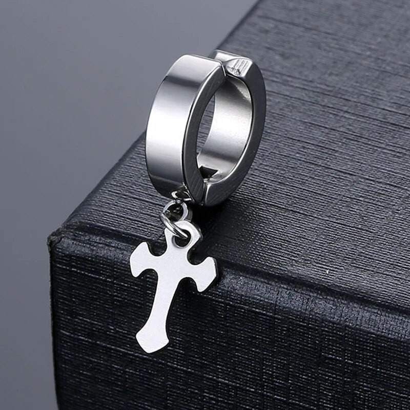 Lažne naušnice od nehrđajućeg čelika bez probušenih naušnica od titanijskog čelika, križna kopča za ušnu kost, modna muška kopča za uši, naušnice s nitnama od ušne kosti