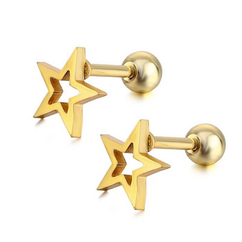 Геометрични обеци от неръждаема стомана Мини кръгли звездни шипове за уши за жени Мъже Пънк ретро обеци Сладки момичета Парти мъжки бижута