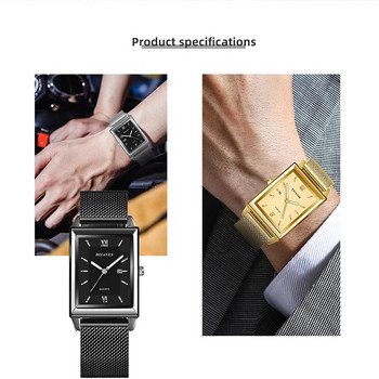 Правоъгълен луксозен мъжки часовник Златен бизнес кварцов ръчен часовник Гривна от сплав Спортни електронни часовници Мъжки Hot Horloges Mannen