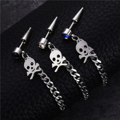Μόδα αλυσίδα από ανοξείδωτο ατσάλι κρανίο καρφωτά σκουλαρίκια Κοσμήματα για γυναίκες Ανδρικά πανκ vintage πάρτι αξεσουάρ Σκουλαρίκι με τρυπημένα κρύσταλλα