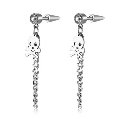 Μόδα αλυσίδα από ανοξείδωτο ατσάλι κρανίο καρφωτά σκουλαρίκια Κοσμήματα για γυναίκες Ανδρικά πανκ vintage πάρτι αξεσουάρ Σκουλαρίκι με τρυπημένα κρύσταλλα