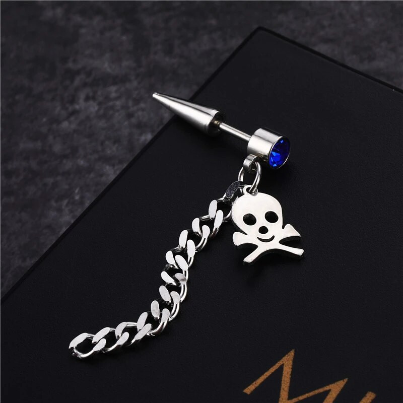 Μόδα αλυσίδα από ανοξείδωτο ατσάλι κρανίο καρφωτά σκουλαρίκια Κοσμήματα για γυναίκες Ανδρικά πανκ vintage πάρτι αξεσουάρ Σκουλαρίκι με τρυπημένα κρύσταλλα