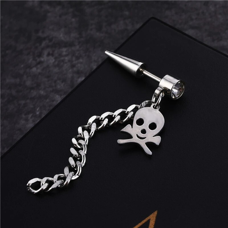 Μόδα αλυσίδα από ανοξείδωτο ατσάλι κρανίο καρφωτά σκουλαρίκια Κοσμήματα για γυναίκες Ανδρικά πανκ vintage πάρτι αξεσουάρ Σκουλαρίκι με τρυπημένα κρύσταλλα