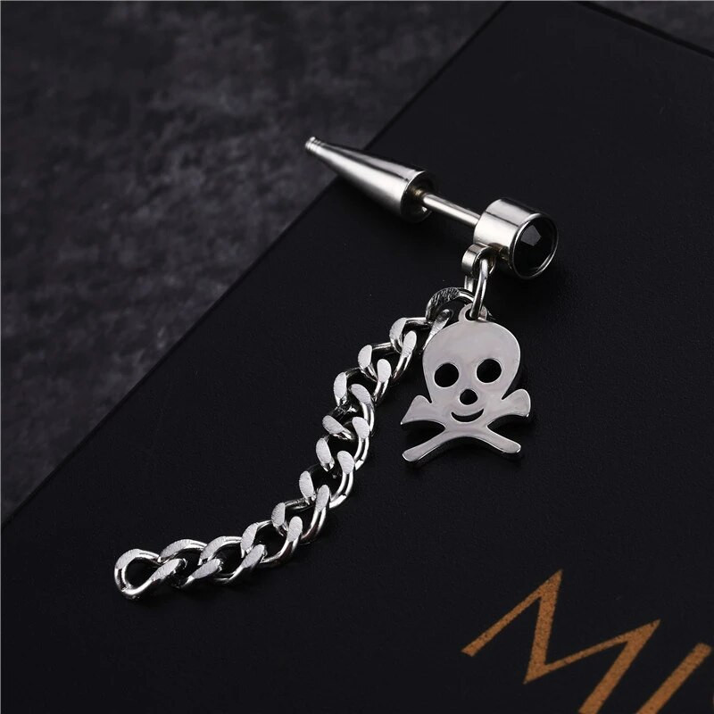 Μόδα αλυσίδα από ανοξείδωτο ατσάλι κρανίο καρφωτά σκουλαρίκια Κοσμήματα για γυναίκες Ανδρικά πανκ vintage πάρτι αξεσουάρ Σκουλαρίκι με τρυπημένα κρύσταλλα