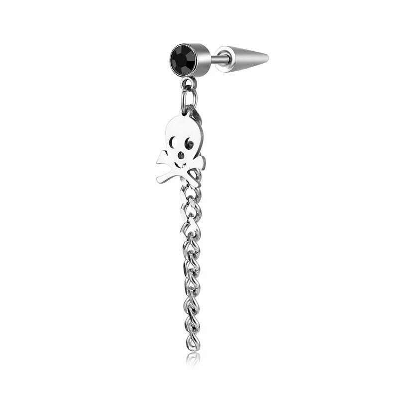 Μόδα αλυσίδα από ανοξείδωτο ατσάλι κρανίο καρφωτά σκουλαρίκια Κοσμήματα για γυναίκες Ανδρικά πανκ vintage πάρτι αξεσουάρ Σκουλαρίκι με τρυπημένα κρύσταλλα