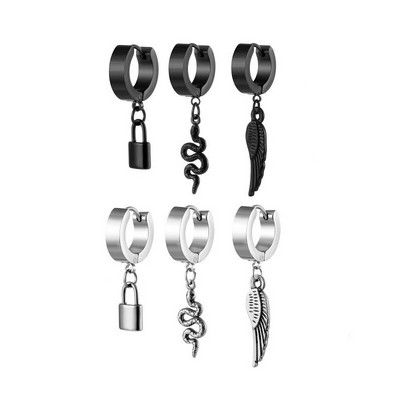 Design cool Cercei cu pene din oțel inoxidabil cu blocare șarpe pentru femei, bărbați, stradă gotică, bijuterii pentru ureche, pandantiv, picătură de ureche