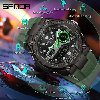 SANDA Мъжки спортни часовници LED цифров двоен дисплей Електроника Ръчни часовници Водоустойчив плувен кварцов часовник Relogio Masculino