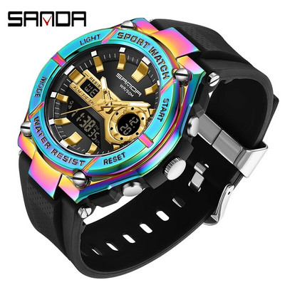 SANDA Muški sportski satovi LED digitalni dvostruki zaslon Elektronika Ručni satovi Vodootporni kvarcni sat za plivanje Relogio Masculino