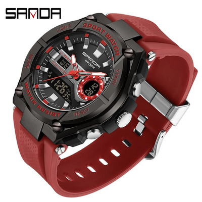 SANDA Populiariausio prekės ženklo vyriški laikrodžiai Sportinis kvarcinis laikrodis 5ATM Neperšlampamas karinis LED elektronikos laikrodžiai Vyriškas laikrodis Relogio Masculino