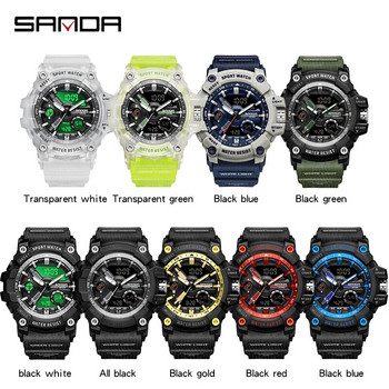 SANDA Кварцов часовник Мъжки водоустойчив 50M Спортни часовници на открито за мъже Моден мъжки електронен часовник Хронометър Светещ