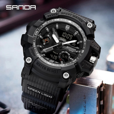 SANDA Кварцов часовник Мъжки водоустойчив 50M Спортни часовници на открито за мъже Моден мъжки електронен часовник Хронометър Светещ