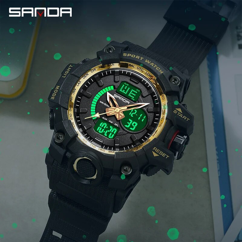 SANDA kahe ekraaniga kvartskellad meeste välispordikellad digitaalsed elektroonilised meeste kellad veekindlad tippbrändi luksuslik meeste käekell