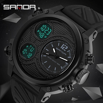 SANDA Нов мъжки часовник LED цифрови часовници 50M Водоустойчив електронен ръчен часовник за спорт на открито, кварцов часовник с три дисплея