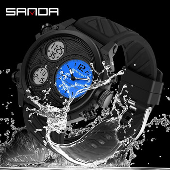 SANDA Нов мъжки часовник LED цифрови часовници 50M Водоустойчив електронен ръчен часовник за спорт на открито, кварцов часовник с три дисплея