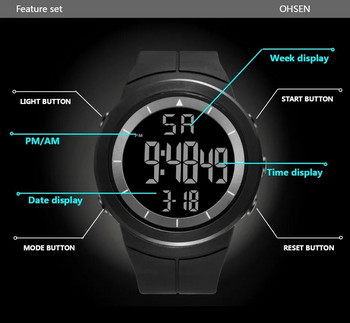 2023 Цифрови часовници за мъже Черен 50M Тактически ръчен часовник за гмуркане Голям циферблат Водоустойчиви електронни светодиодни военни часовници Нови