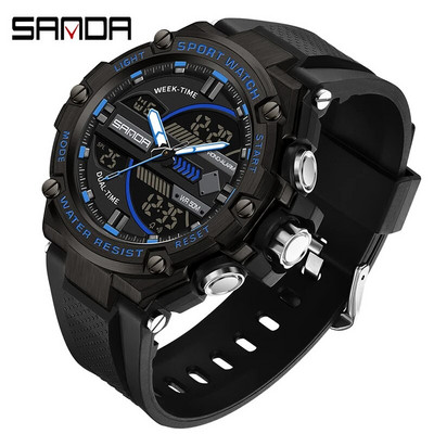 SANDA parima luksusbrändi meeste spordikellad Quartz Analog LED digitaalne elektronkell meeste sõjaväe veekindlad käekellad meestele