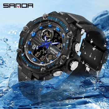 Марка SANDA Спортни часовници на открито 50M Водоустойчив електронен мъжки часовник с двоен дисплей Кварцов ръчен часовник за мъже Relogio Masculino