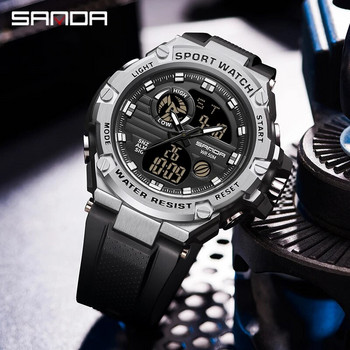 Марка SANDA мъжки спортни часовници двоен дисплей аналогов цифров LED електронен кварцов ръчен часовник водоустойчив външен военен часовник